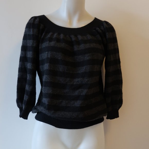 AUTUMN CASHMERE BLACK GREY STRIPED SWEATER SZ S * - Picture 2 of 6